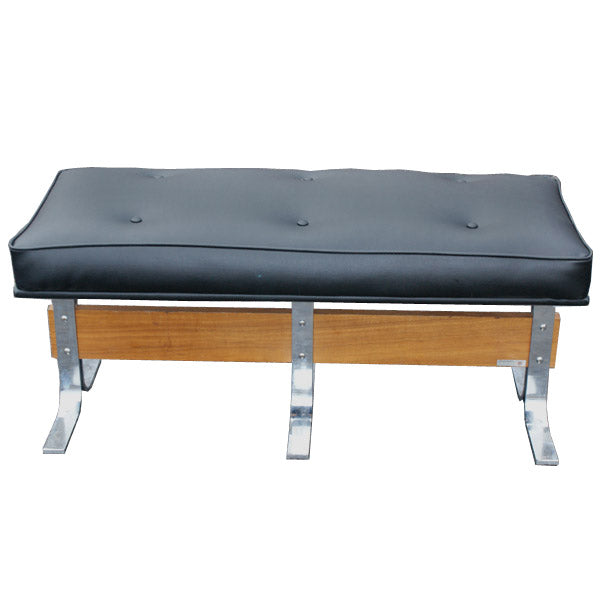 3.5 ft chrome frame bench wine vinyl seat walnut accent