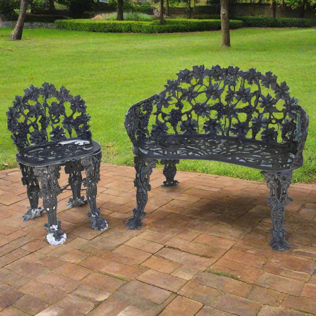 Vintage Garden Cast Iron Settee and Chair