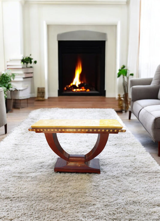 34-inch Art Deco maple burl console table with marble top