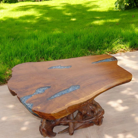 34” x 54” Live Edge Glass Inlaid Dining Console Table