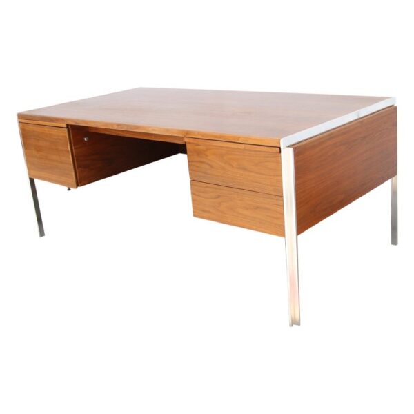 Mid-Century Modern Walnut and Aluminum Desk