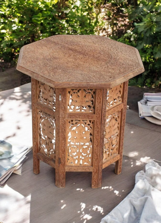 Moroccan octagon-shaped pierced wood table