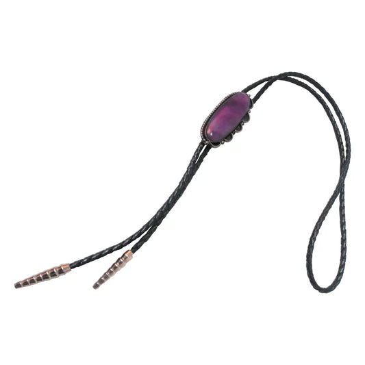 Handmade leather sterling silver charoite bolo tie