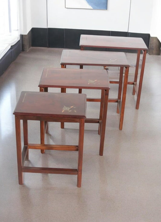 Vintage nesting tables with copper inlay