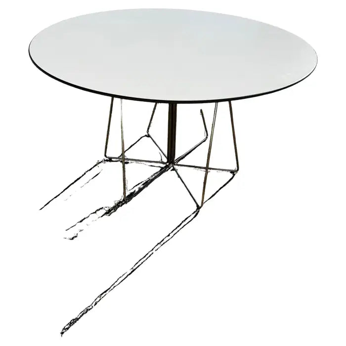 48 inch round white laminate table with steel wire base