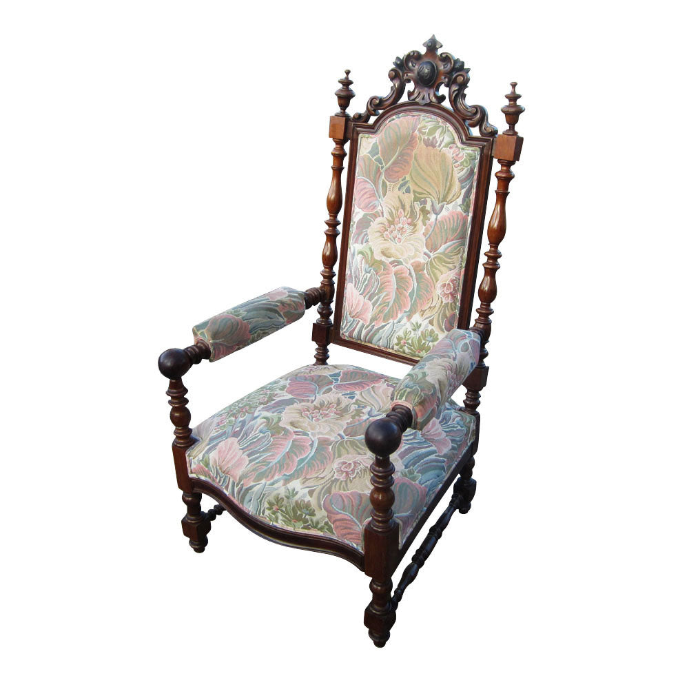 49-inch vintage Victorian style chair with floral upholstery
