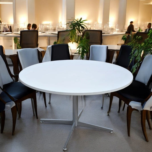 4 ft Round Vintage Herman Miller Eames White Laminate Dining Conference Table