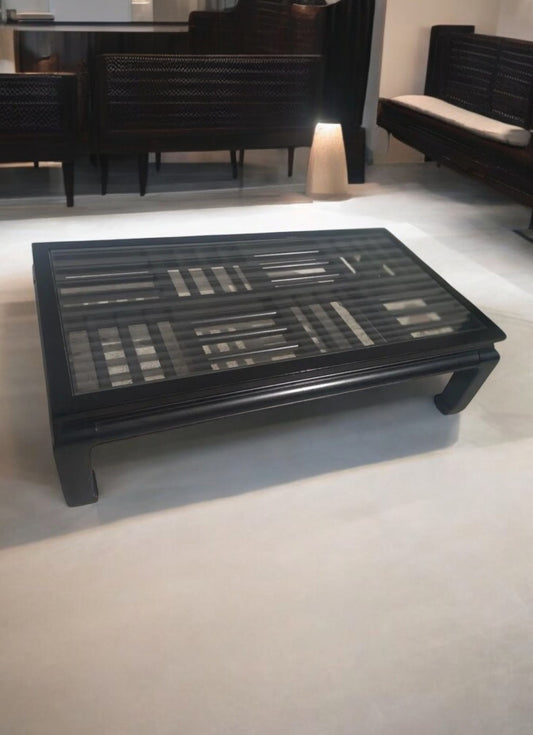 Century Furniture ebonized Ming style fretwork coffee table