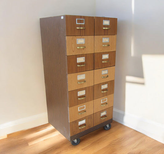 52” vintage rolling card file storage cabinet – retro metal filing unit from Metro Retro Furniture