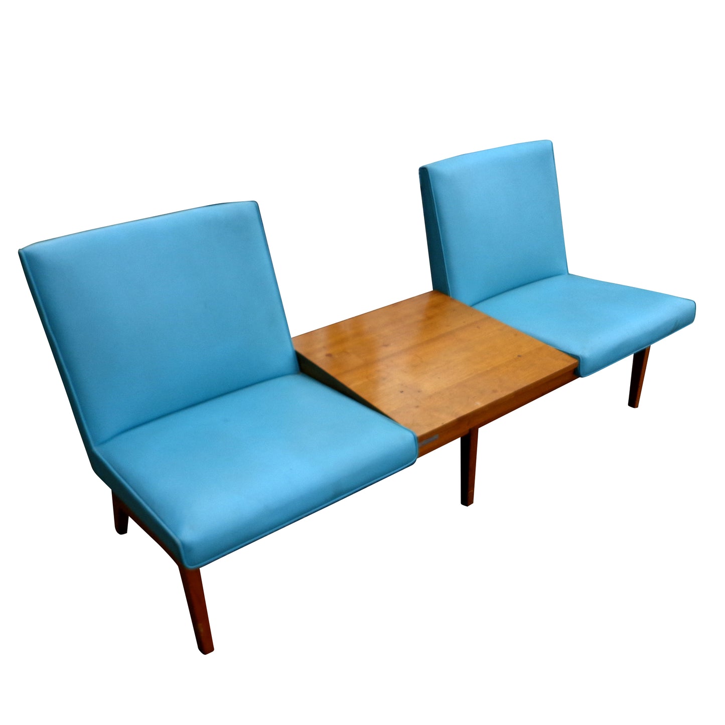 64″ Gunlocke bench mid-century blue vinyl Metro Retro Furniture