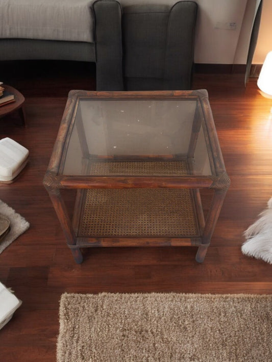 Glass bamboo occasional table with tropical design