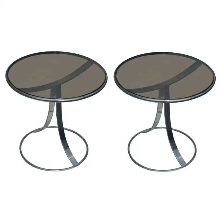(2) Steelcase Gardner Leaver Stainless Glass Side Table