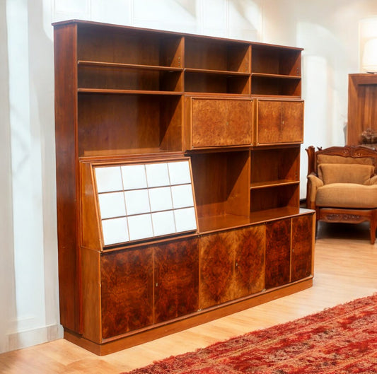 92 inch vintage mid century exotic burl wall unit