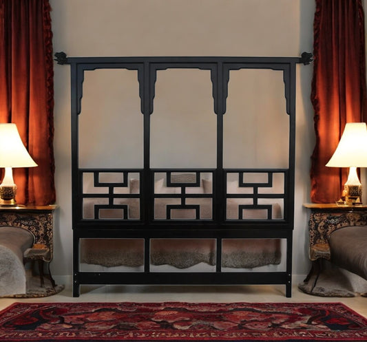93 inch black lacquer Chin Hua headboard