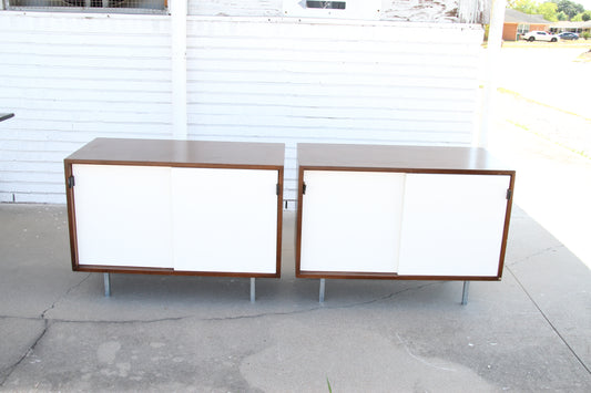 Knoll White Cabinets Leather Handle by Florence Knoll