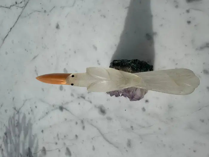 Hand carved quartz bird gemstone décor accent