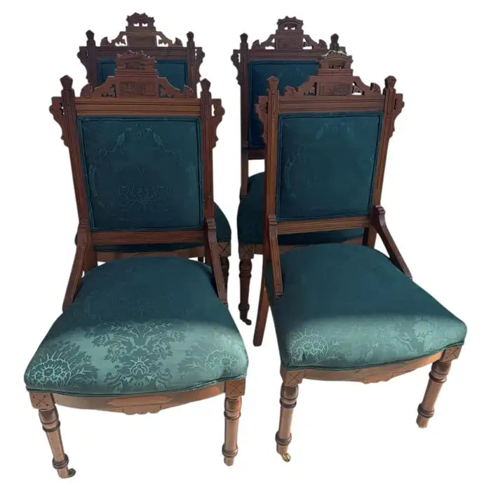 Antique carved wood dining chairs set of four
