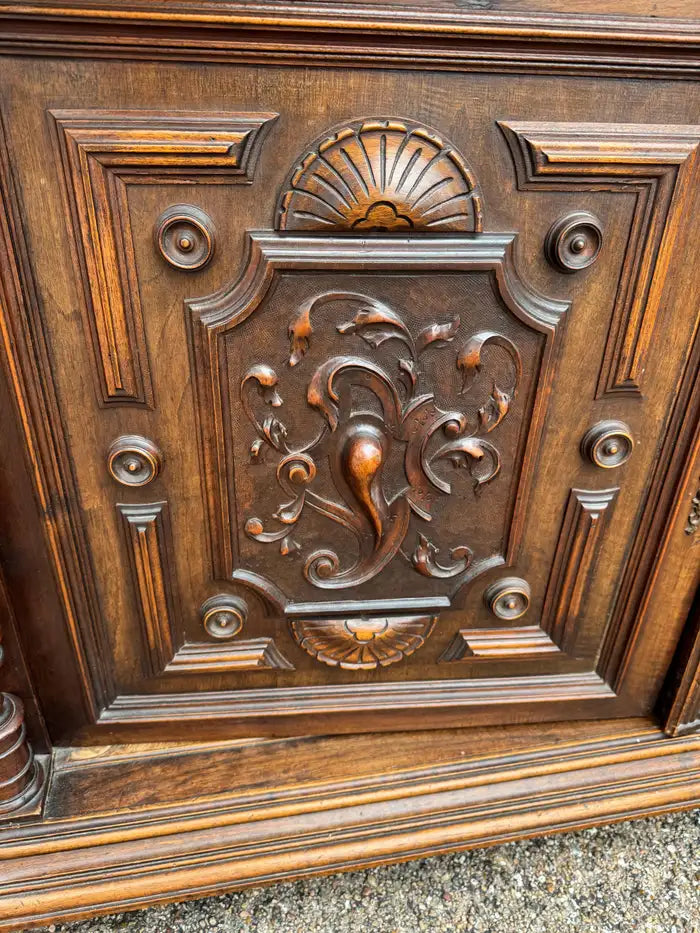 classic walnut buffet cabinet with marble top