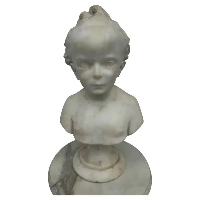 Antique carved white marble sculpture of young boy