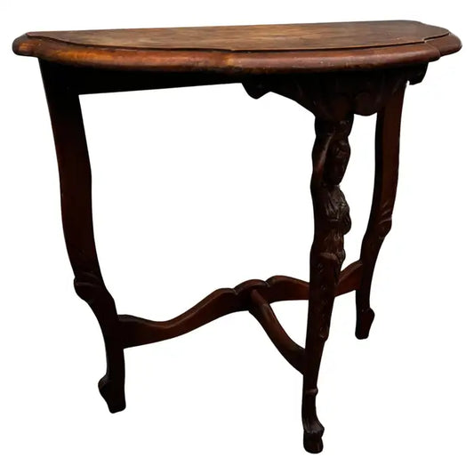 Antique Louis XV style demilune table with marble top