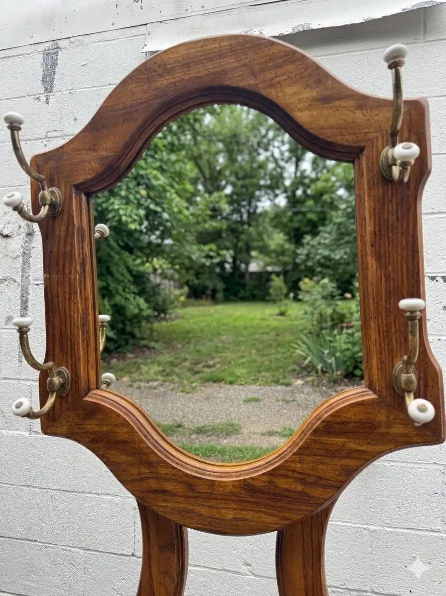 Rustic oak hall stand for farmhouse entryway décor