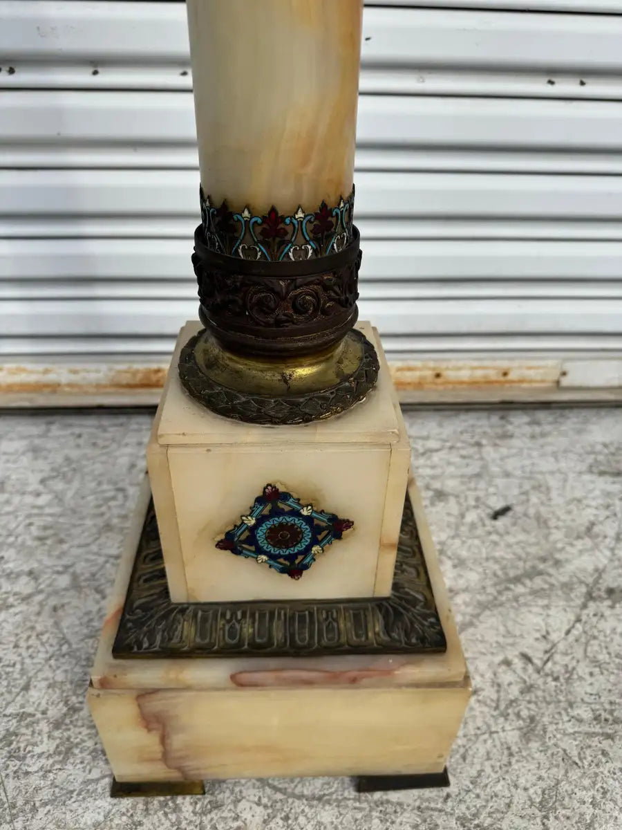 antique style pedestal with champleve enamel bronze mounts
