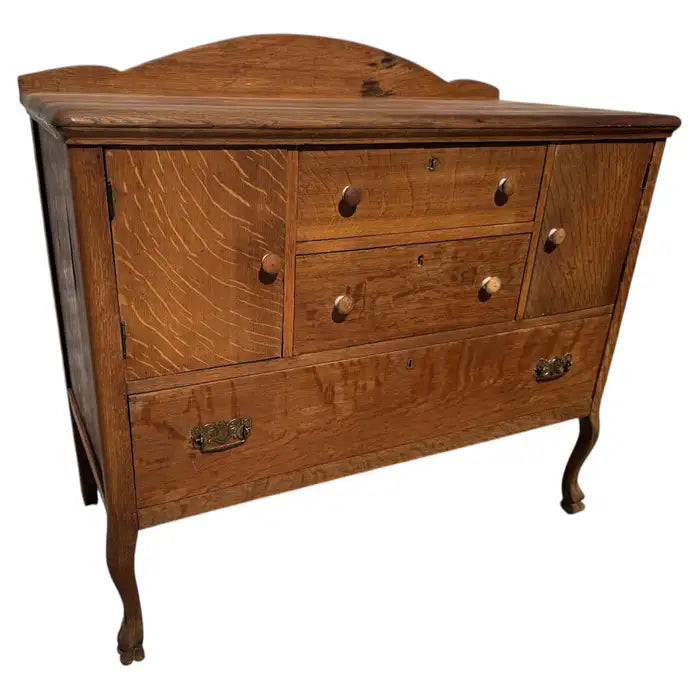 antique tiger oak sideboard carved wood buffet
