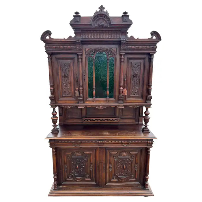 antique walnut sideboard high relief carved cabinet