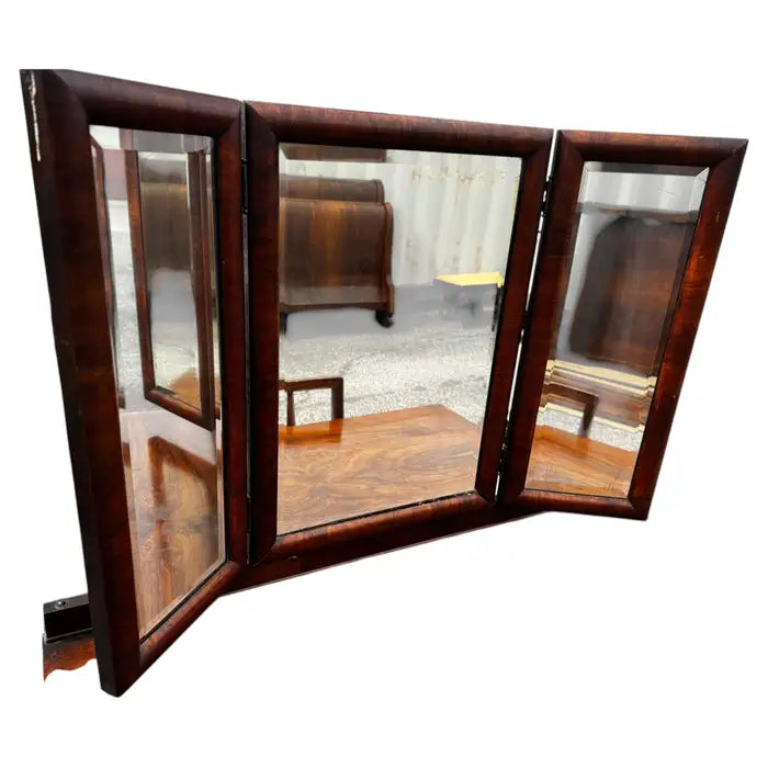 Tri-fold mirror antique vanity set