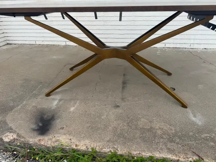 Handcrafted walnut dining table with geometric base