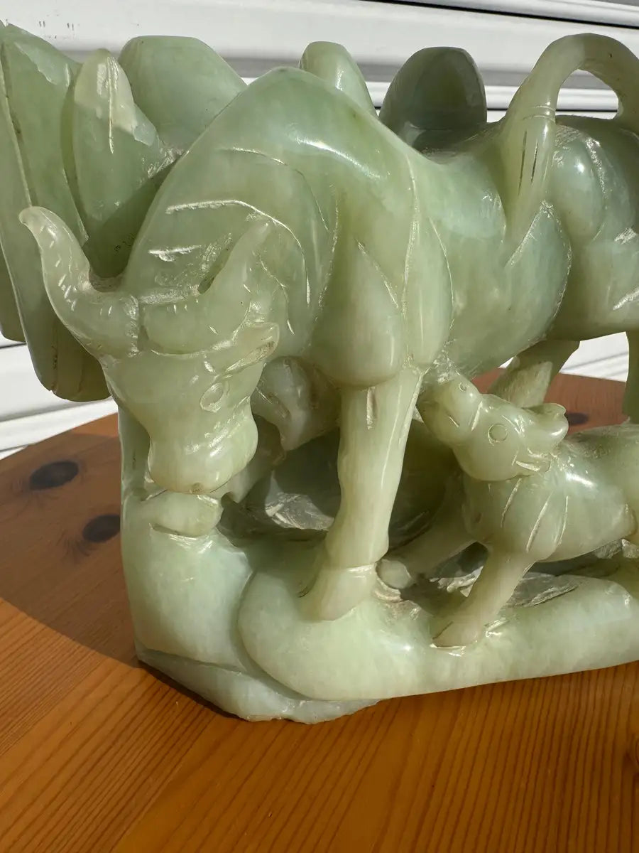 Jade stone sculpture animal pair decorative accent