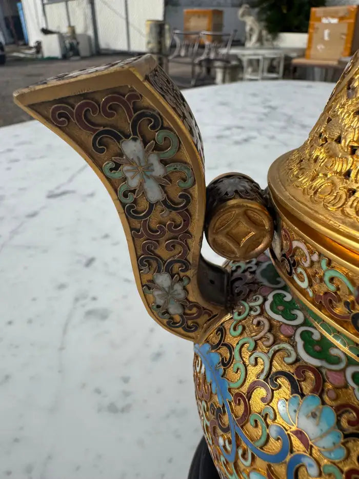 Asian cloisonné metal foo lion sculpture