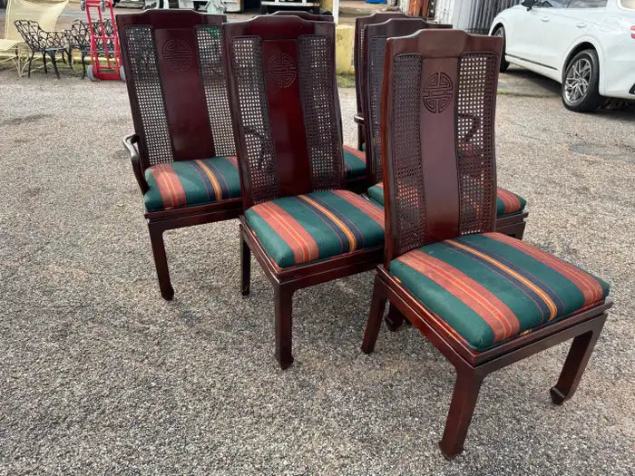 Asian inspired mahogany cane back chairs