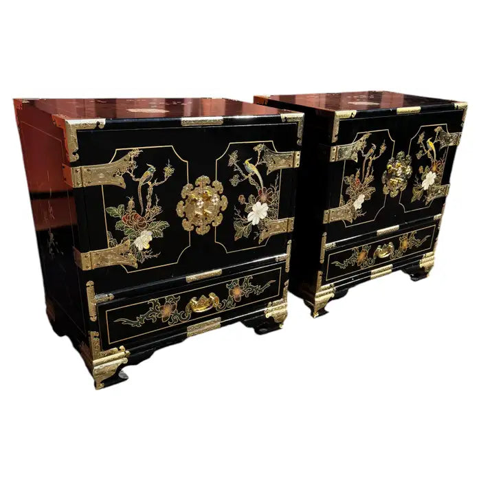 Asian inspired lacquered 3 drawer cabinets
