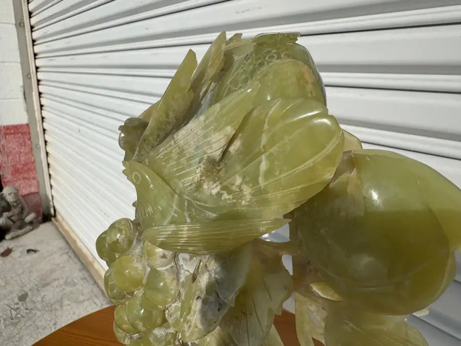 Asian inspired jade carving grapes and birds home decor