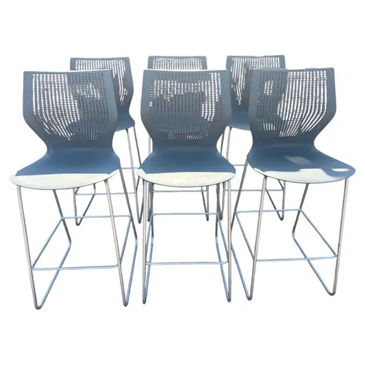 Authentic Knoll modern chrome stool with upholstered seat