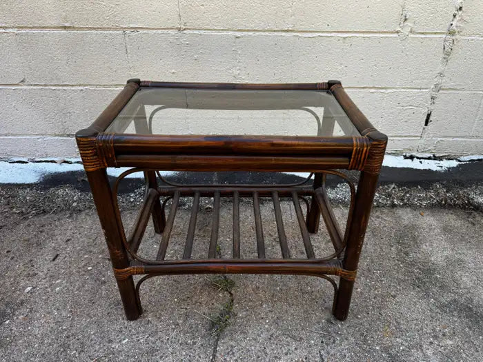 Woven bamboo side table decor