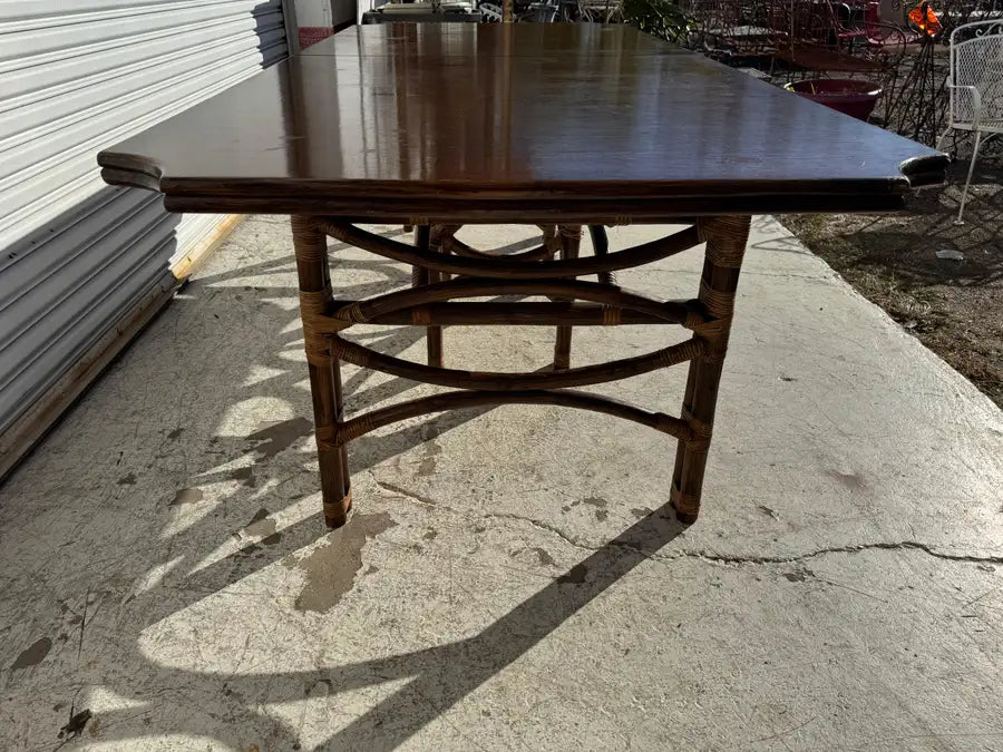 Natural bamboo frame dining table with teak wood surface