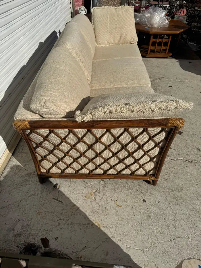 Handwoven rattan sofa with natural texture