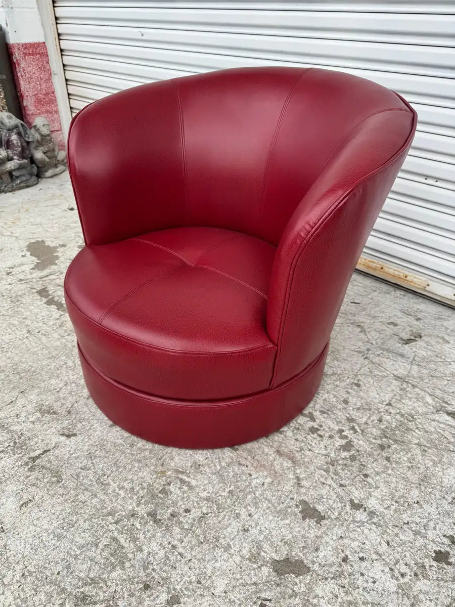 vintage style barrel back swivel chair with leather upholstery