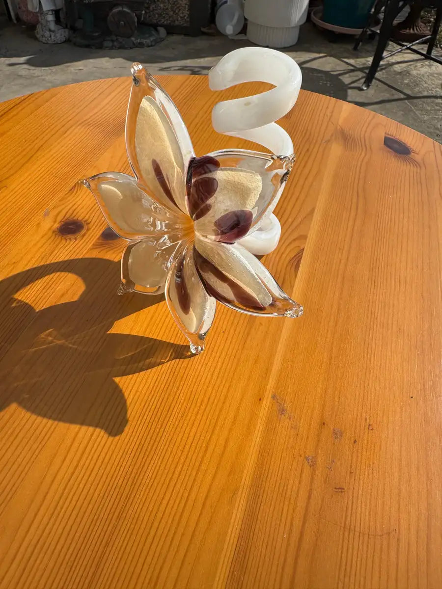 Beige Murano glass flower decorative art glass piece
