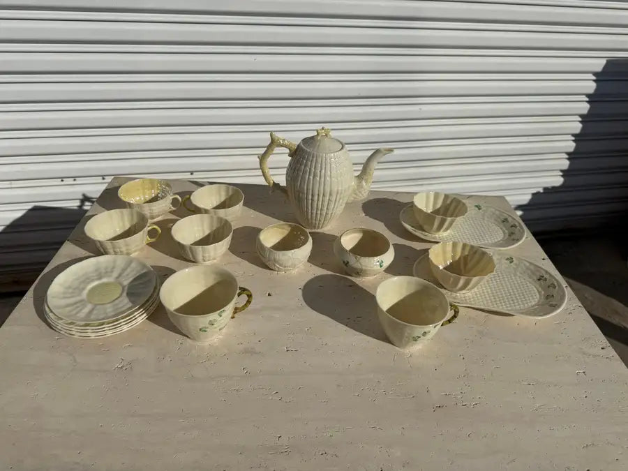 Belleek style tea set with textured ivory porcelain finish