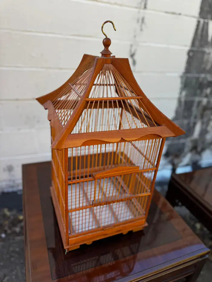 Tall wooden birdcage wall decor