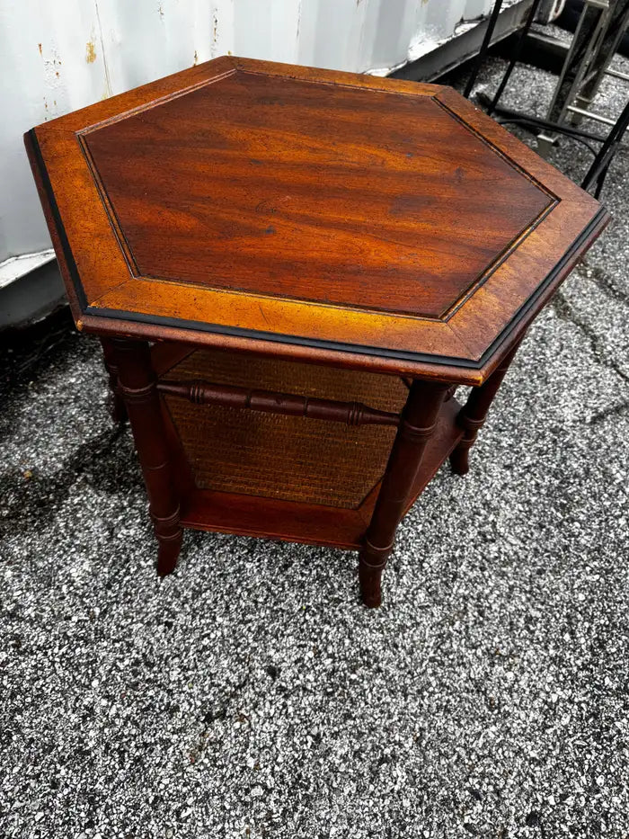 Walnut accent table with bamboo inspired details