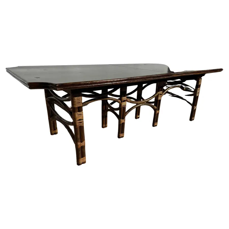 Expandable boho dining table in bamboo and teak wood