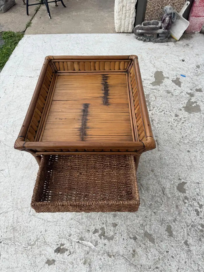 Boho wicker end table with handcrafted bamboo frame
