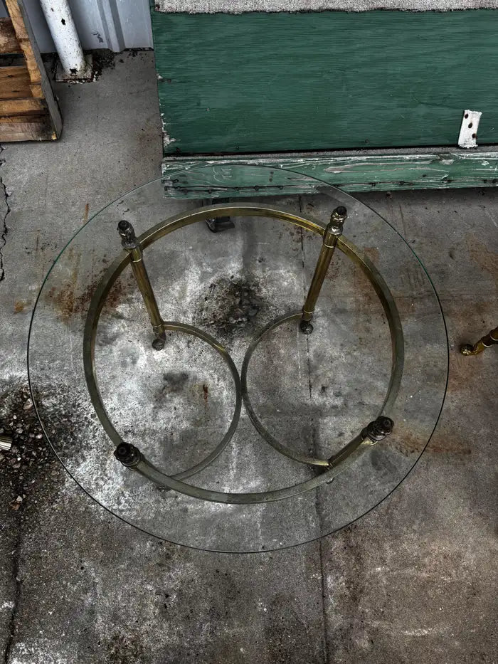 Modern brass frame end table with glass top