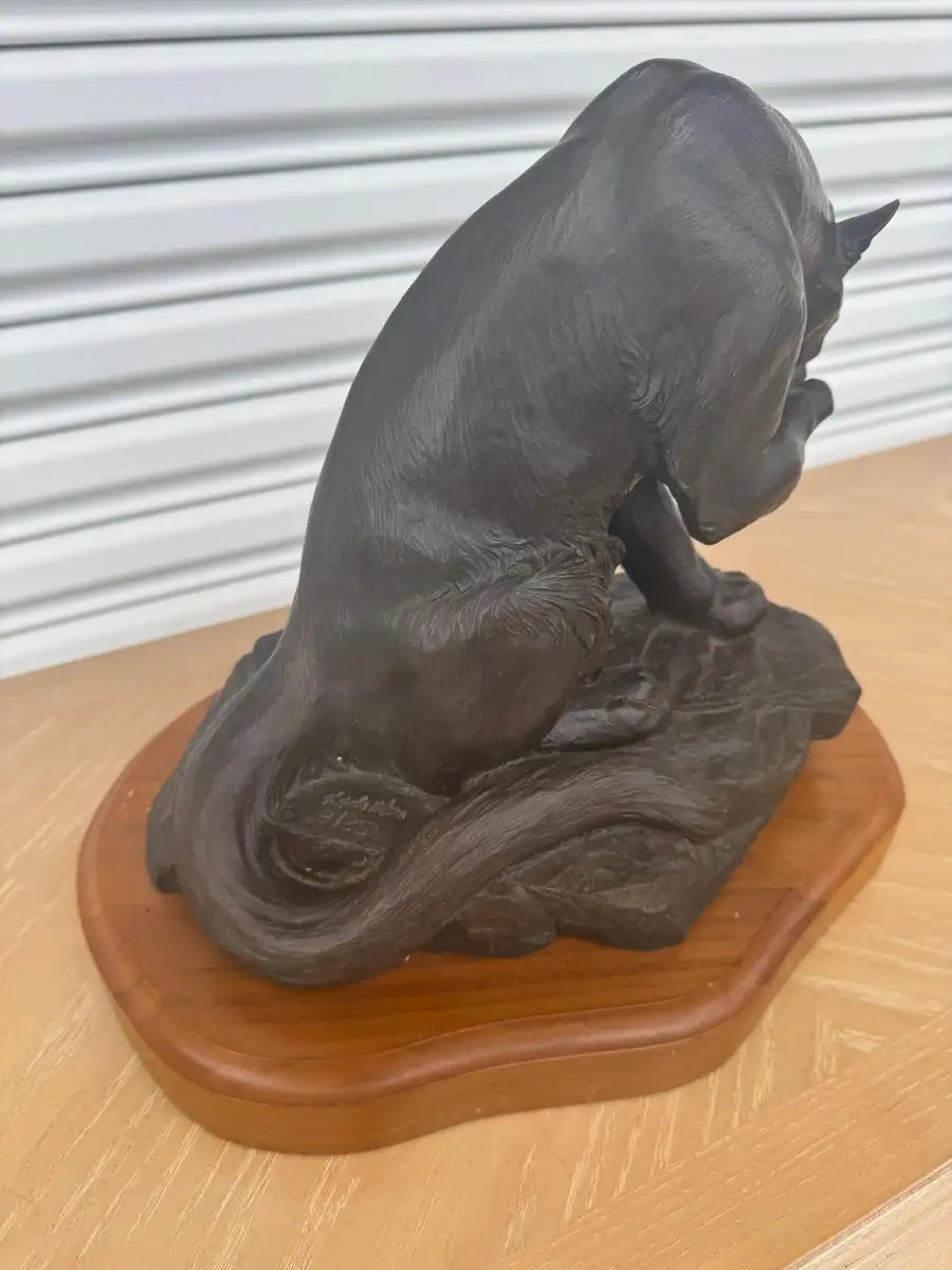 signed bronze animal sculpture mountain lion figurine