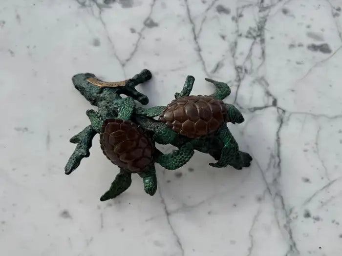 Contemporary bronze turtle figurine home accent