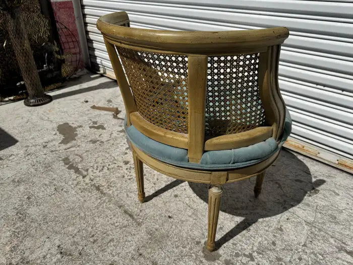 vanity stool with woven cane back swivel base